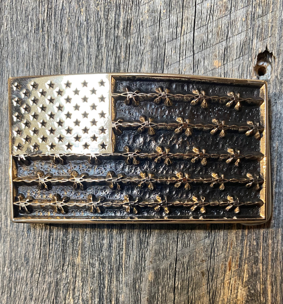 American Flag Barbed Wire Belt Buckle